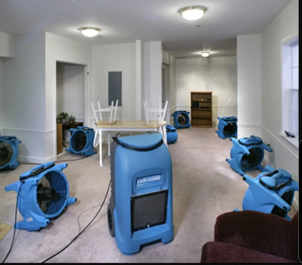 Air movers and dehumidifier setup for Water Extraction & Removal in Needham